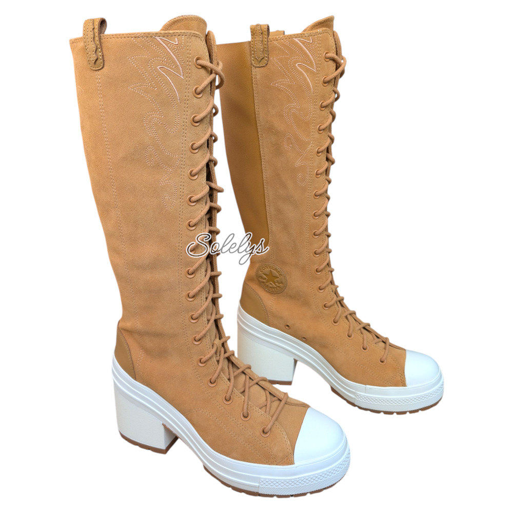 Converse Chuck 70 De Luxe Heel XXHi Platform Western Knee Hi Suede Boot Bundle 8